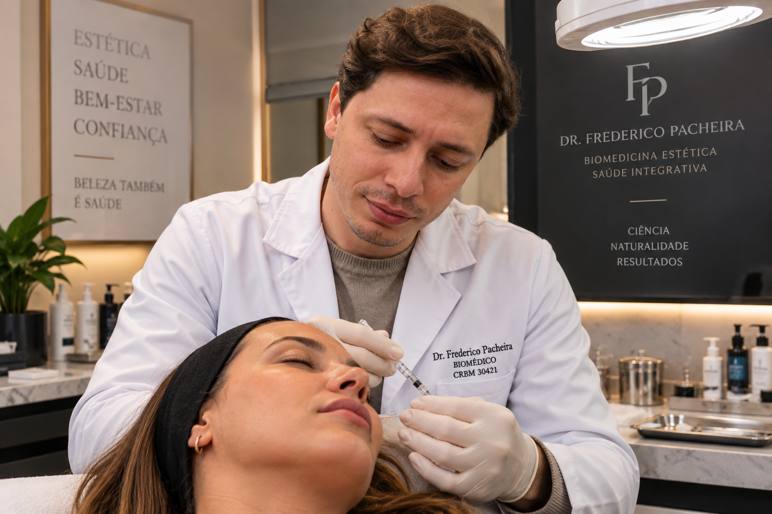 Atendimento de Biomedicina Estética em consultório.